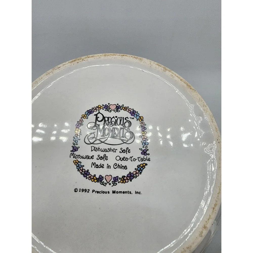 Precious Moments 1992 Make A Joyful Noise Ceramic Cookie Jar Vintage White Blue